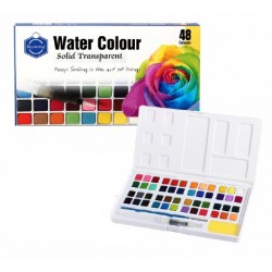 مجموعة الوان مائية 48 لون شفافة حجرية عالية الجودة مع 2 فرشاة قلم وإسفنجة